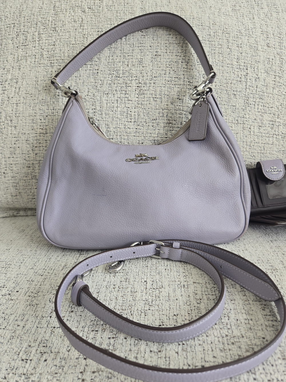 Coach Lavender Hobo Pebble Leather Shoulder Bag with Removable Strap